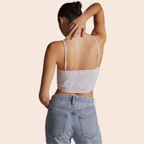 Anthropologie Bustier Top Striped Seersucker Printed Sleeveless Crop Top Size 1x - Picture 2 of 11